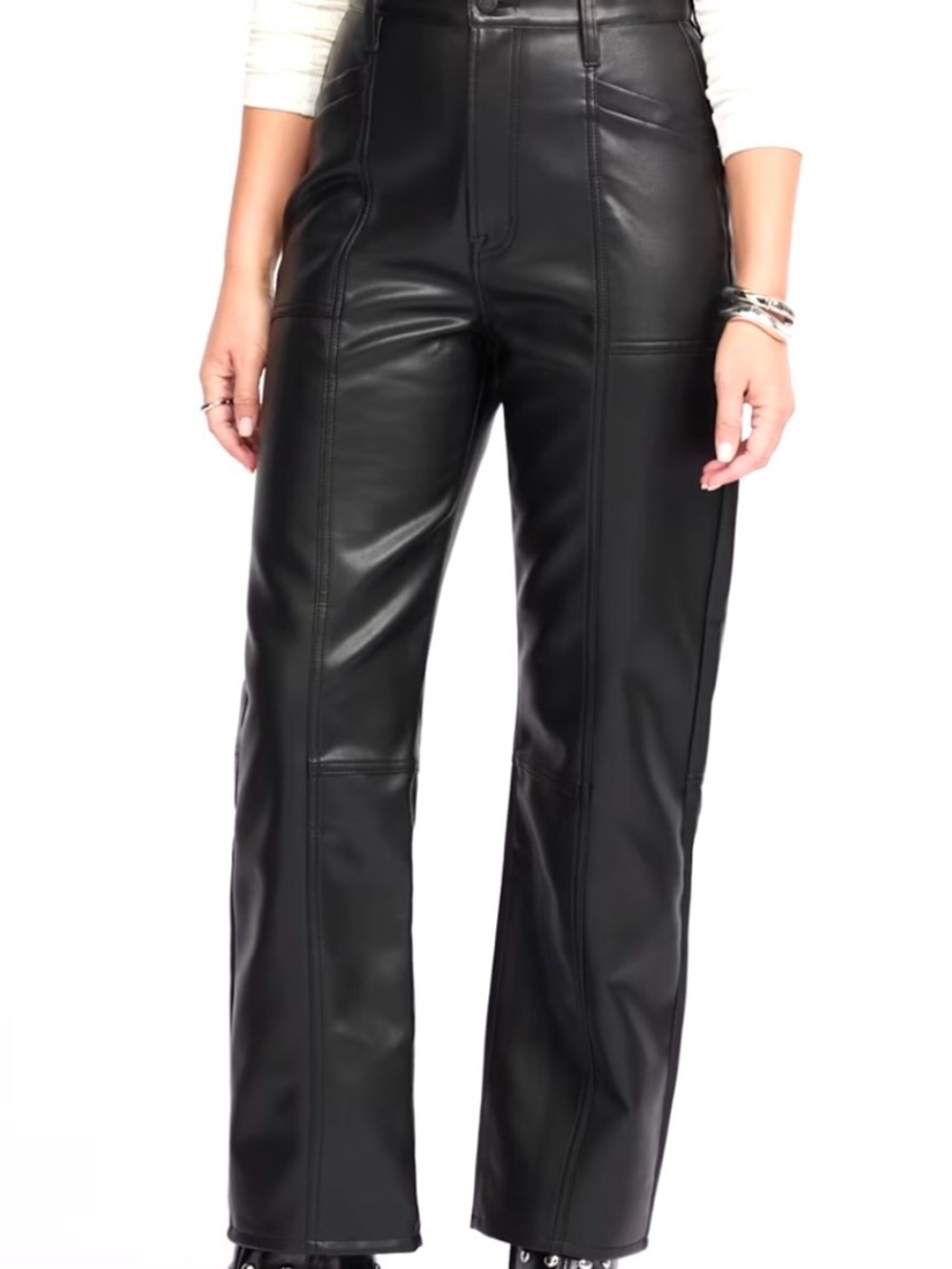 Pistola Taylor Black Vegan Faux Leather Pants 31 High Rise Arched Leg Edgy Chic